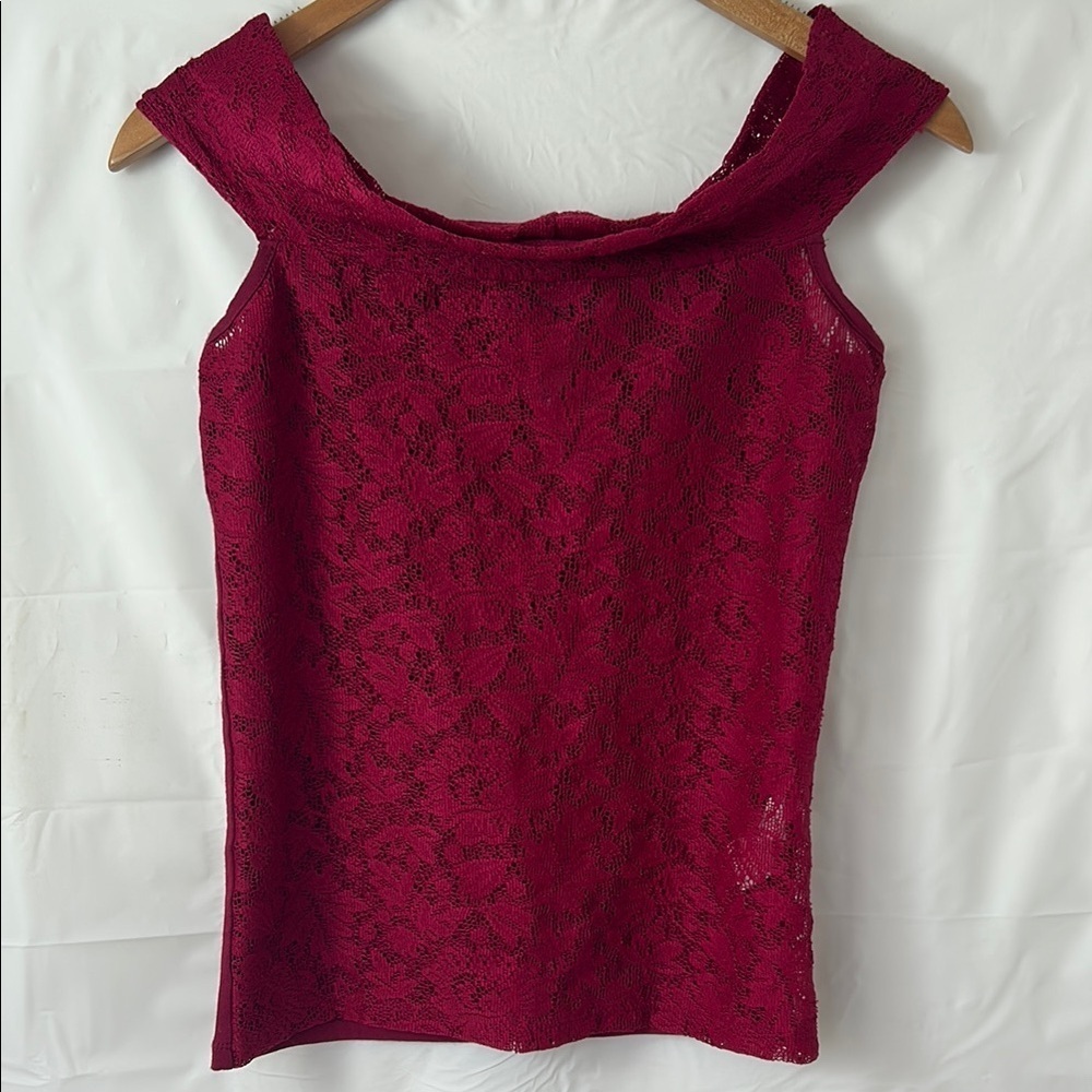 Atmosphere Lace Off Shoulder Top Red Pink Floral Size 8 Coquette